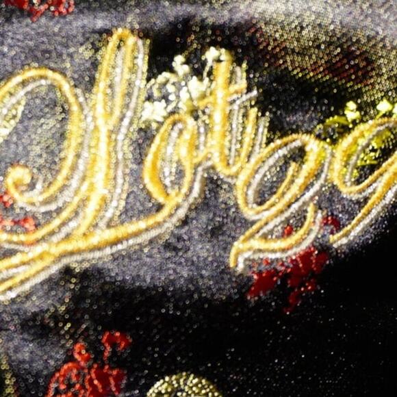 Lot29 Y2K Black Satin Skull Print Cropped Zip Hoodie Jacket Gold Logo Women’s M - Picture 4 of 13